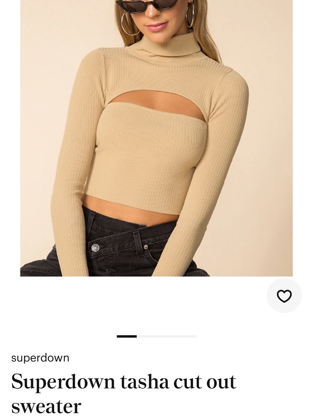 Superdown Olive Ribbed Cut-Out Long Sleeve Crop Top
